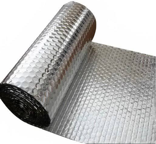 A roll of Air Bubble Insulation partially unrolled, showing its reflective foil-faced surface.